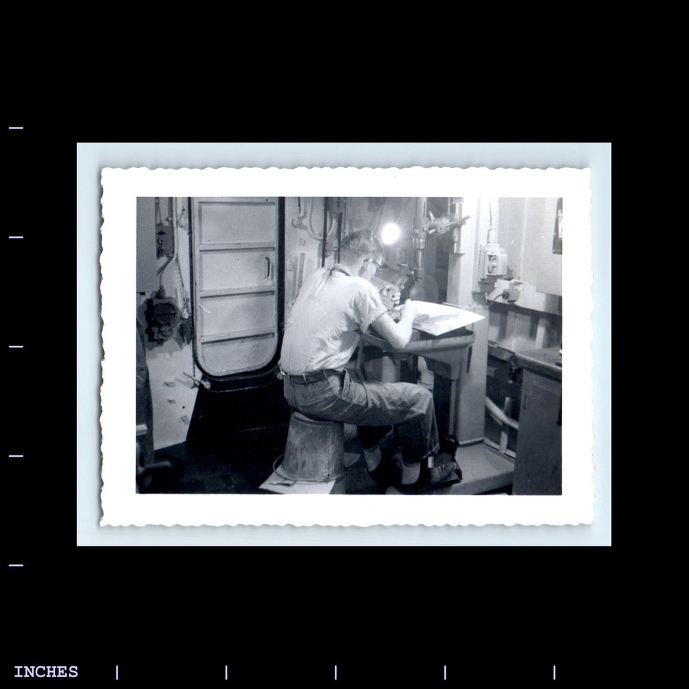 Old Vintage Photo MAN NAVY SAILOR SITTING ON BUCKET