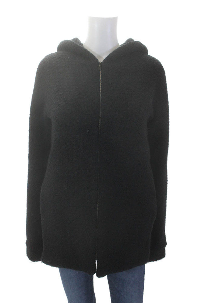 Thakoon Womens Textured Full Zip Hood Asymmetrical Thick Sweater Black Size 4Free Shipping in US $100+ Orders | $6.95 Orders Below