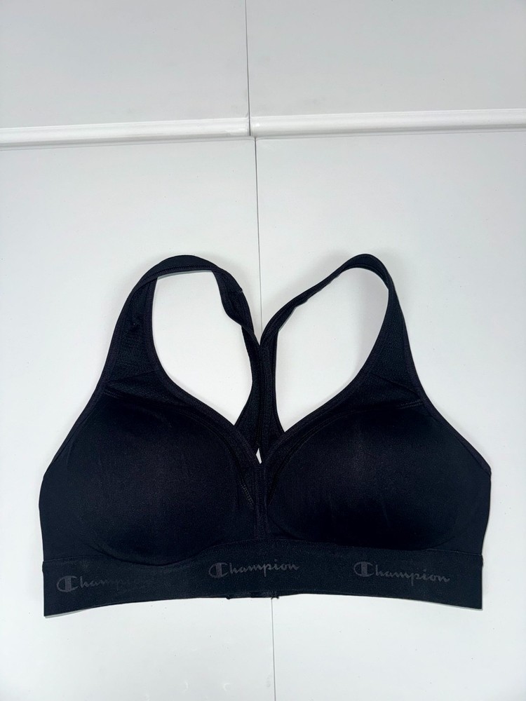 Champion The Curvy Sports Bra Womens Black Stretch Spellout Padded Double Dry