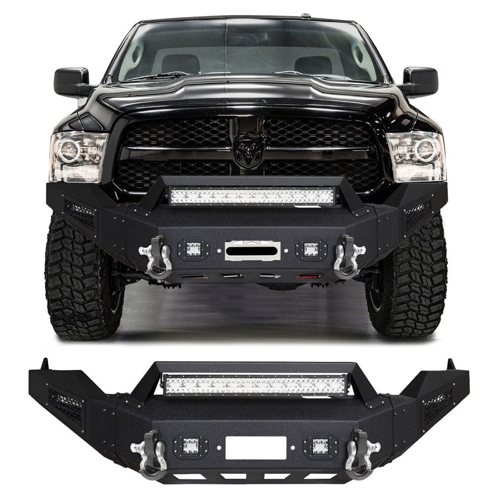 Aaiwa For 2013-2018 Dodge RAM 1500 Textured Steel Front Bumper with LED Lights