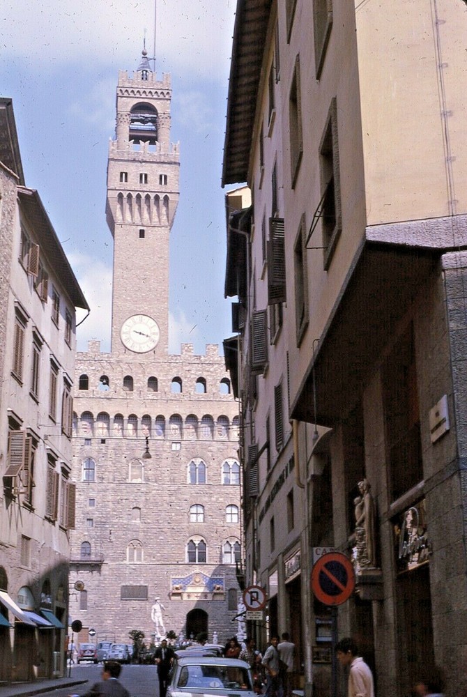 Vintage Photo Slide Travel Europe Clock Tower Architecture Town Street 1964