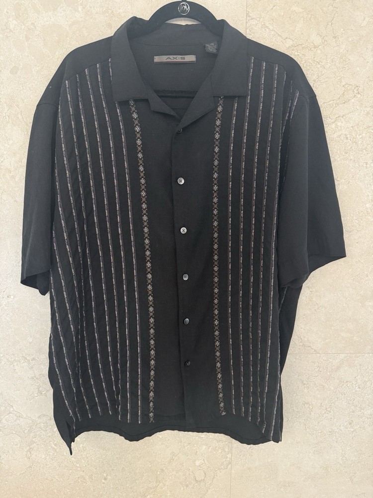 AXIS Men's XL Black Striped Short Sleeve Button-Up Shirt Spread Collar