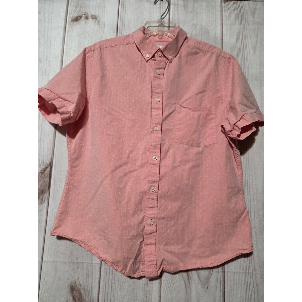 Goodfellow Co Mens Short Sleeve Slim Fit Button Down Shirt Coral Dot Size L