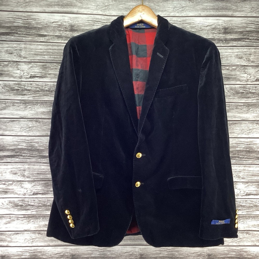 POLO Ralph Lauren Velvet Blazer Mens 44R Black Tailored Dinner Smoking Jacket