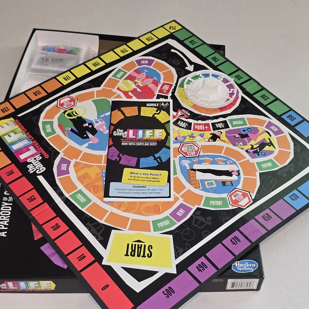 The Game of Life Quarter Life Crisis COMPLETE Hasbro Gaming 2018 Crippling Debt