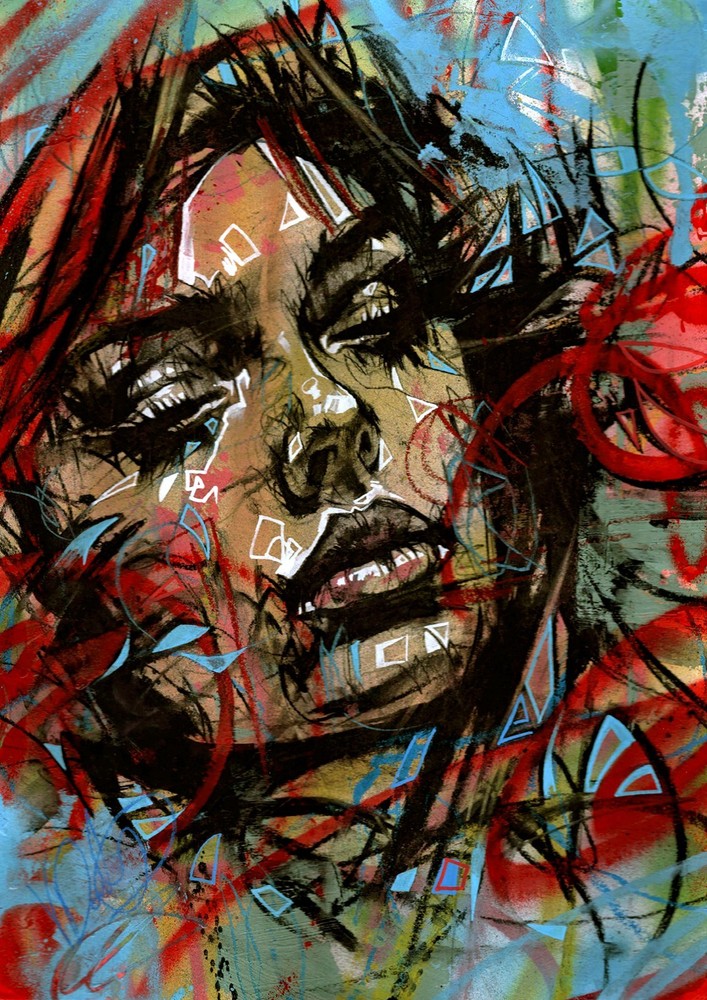 ORIGINAL graffiti expressive portrait painting abstract urban art by Vin Dantes-image