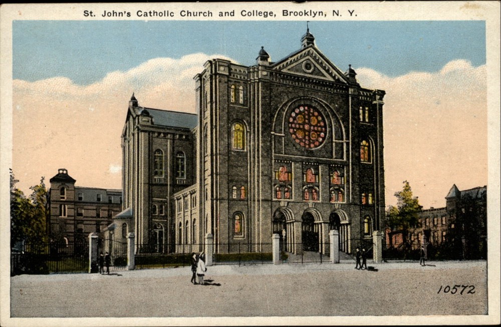 St Johns Catholic Church College Brooklyn New York vintage postcard z832