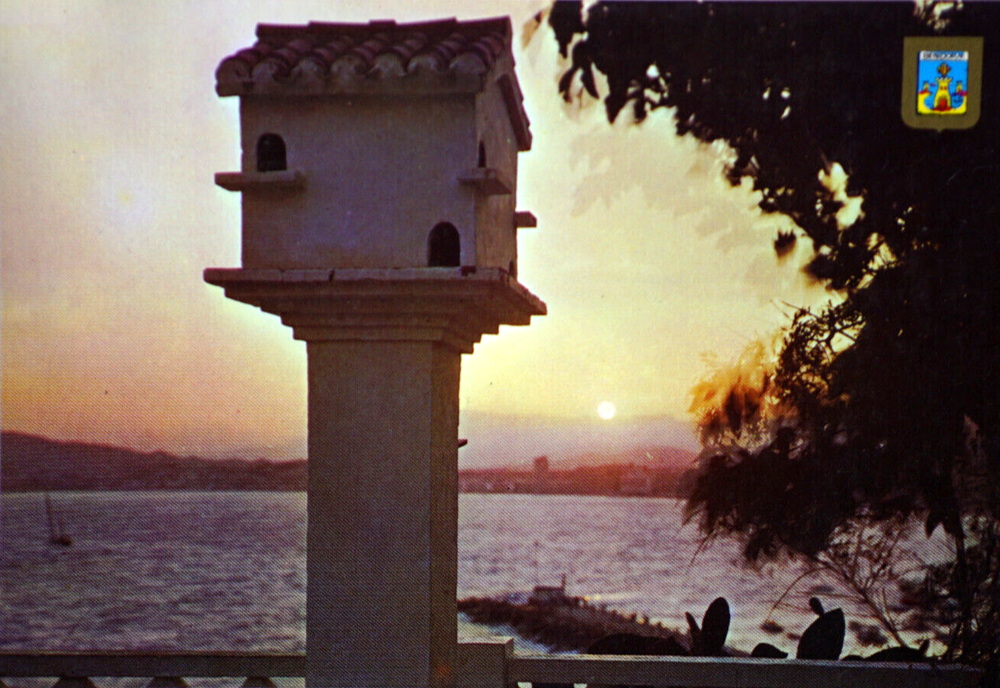 Postcard Spain Alicante Valencia Benidorm Castle Sunset Mediterranean Sea Coast