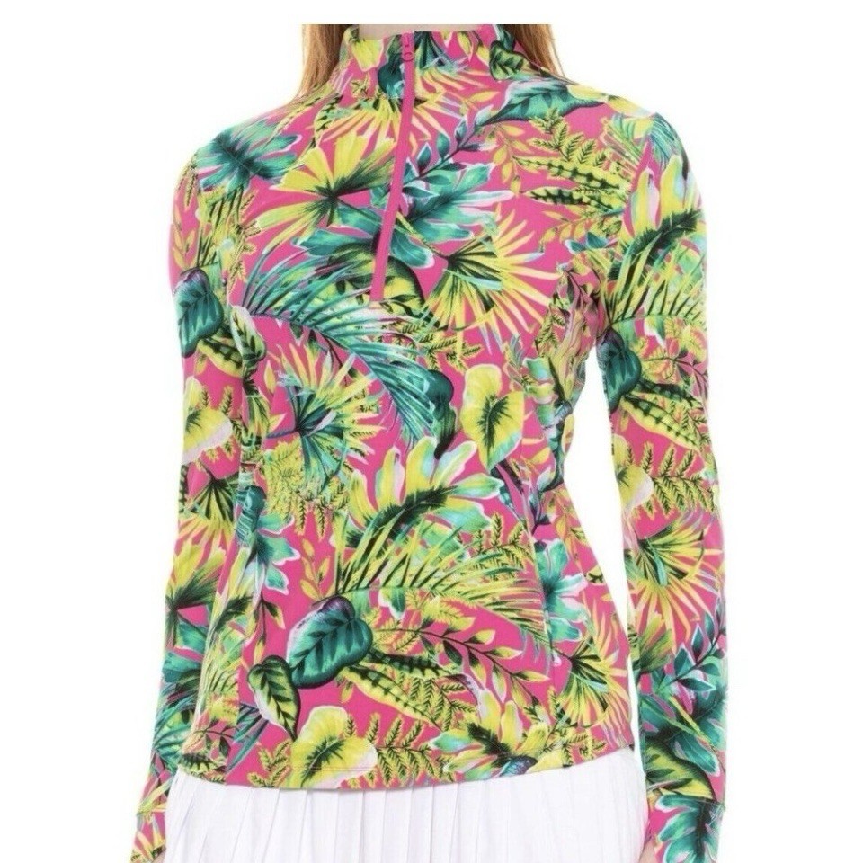 Tommy Bahama golf 1/4 Zip Top Women’s Size S Tropical Print Long Sleeve UPF 50