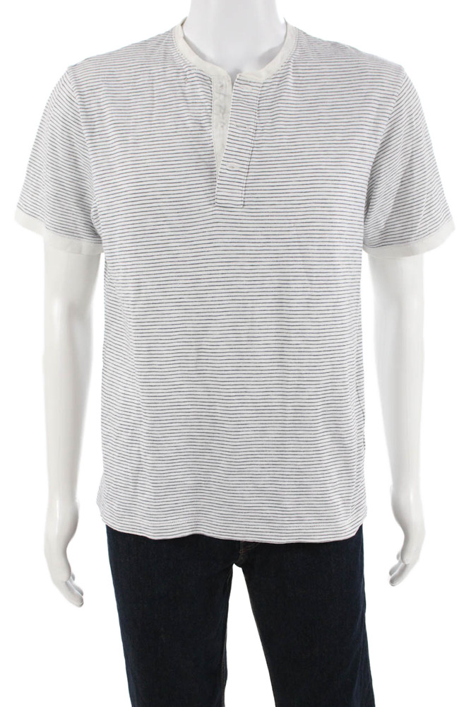 J Crew Mens Cotton Striped Short Sleeve Button-Up Polo Shirt White Size MFree Shipping in US $100+ Orders | $6.95 Orders Below