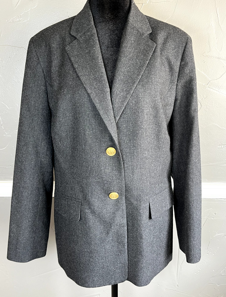 Talbots Petites Blazer Jacket Women's Size 14 100% Wool Gray Button