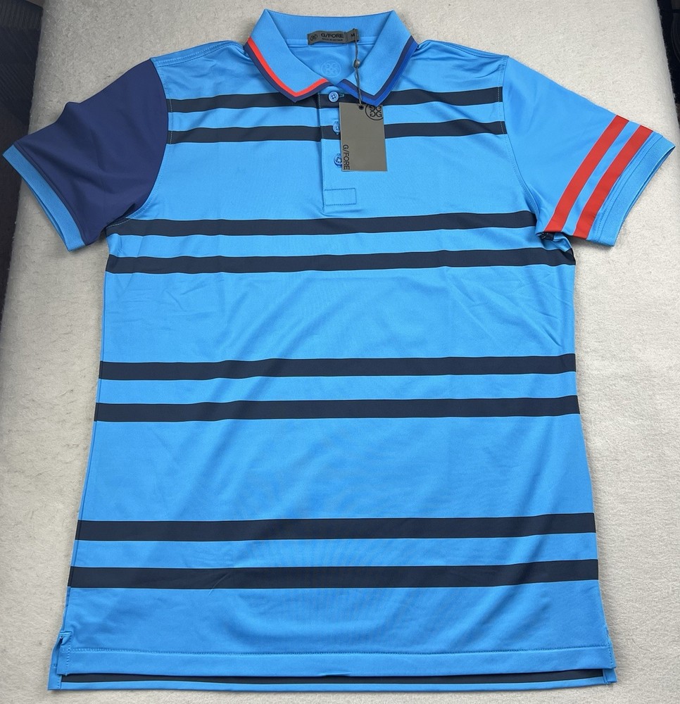 G/FORE Men’s Polo Shirt Size Medium Striped Golf Polo Short Sleeve Blue/Red NWT