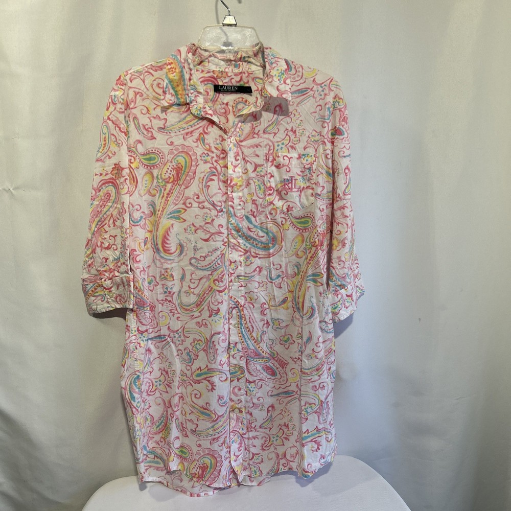 Lauren Ralph Lauren Sleep Shirt Nightgown pj's Pink Multi Floral Paisley Sz L
