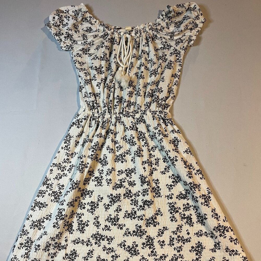 Roxy Dress Womens Size XS White Floral Fit & Flare Knee Length Short Sleeves
