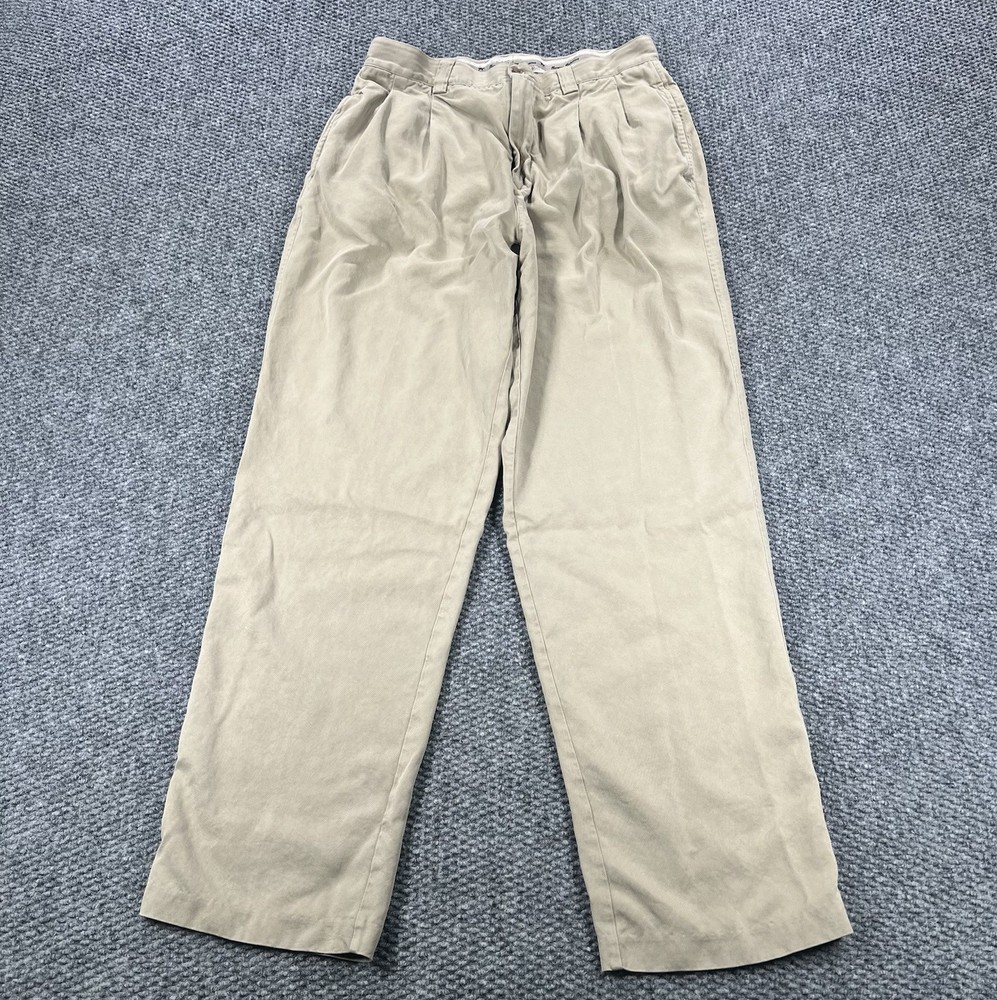 Tommy Bahama Pants Mens 32x30 Khaki Beige Chino Pleated 100% Silk Golf Casual