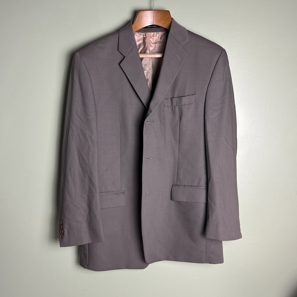 VTG Calvin Klein Men’s 46R Gray  100% Wool Suit Blazer 3 Button Sport Coat Union