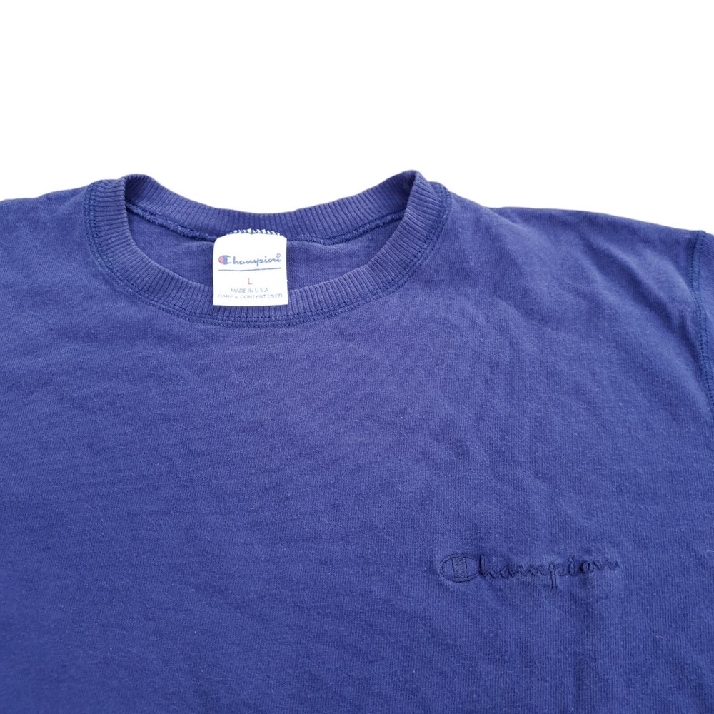 Vintage 90s Champion Script Logo Spellout Made In USA Navy Faded Size Large