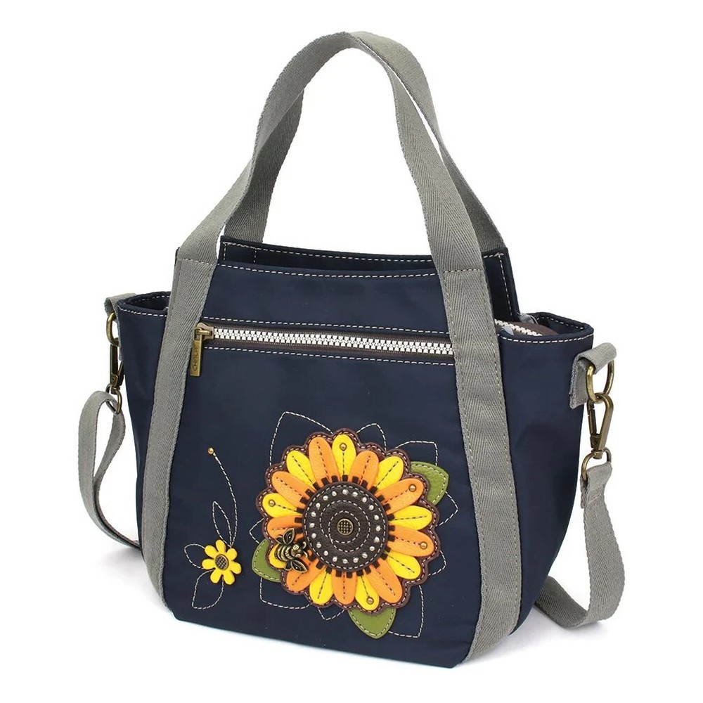 NEW CHALA NAVY BLUE YELLOW SUNFLOWER BEE RFID VENTURE MINI CARRYALL TOTE PURSE