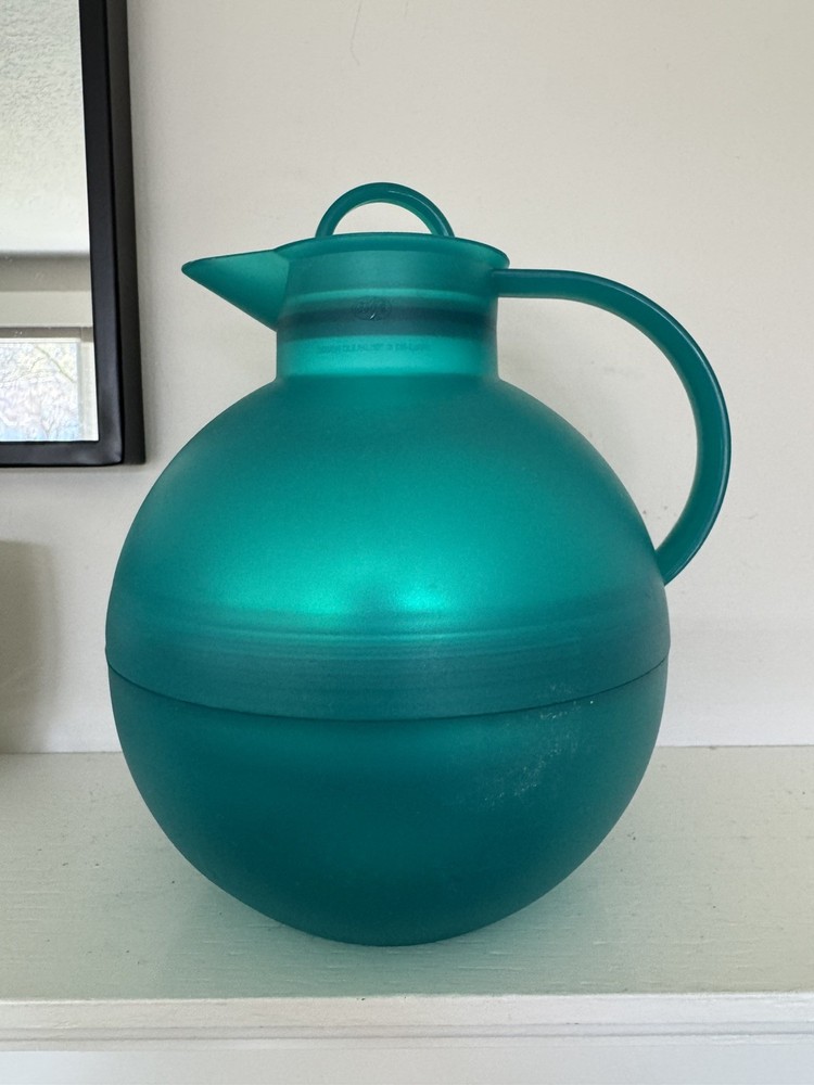 Vtg Aqua Green Blue Danish Alfi Kugel Thermal Carafe Ole Palsby, Made in Germany