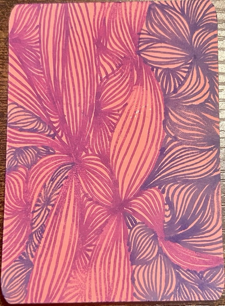 Original ACEO Handmade Abstract Drawing Art Ink on Pink Paper
