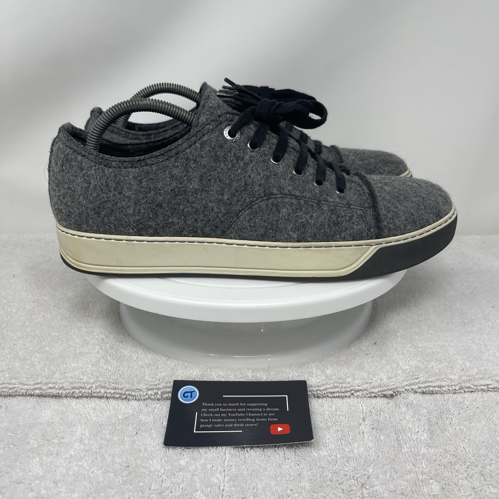 Lanvin DDB1 Gray Wool Felt Lace Up Sneakers Men's Size 10 (UK 8) Casual Shoes