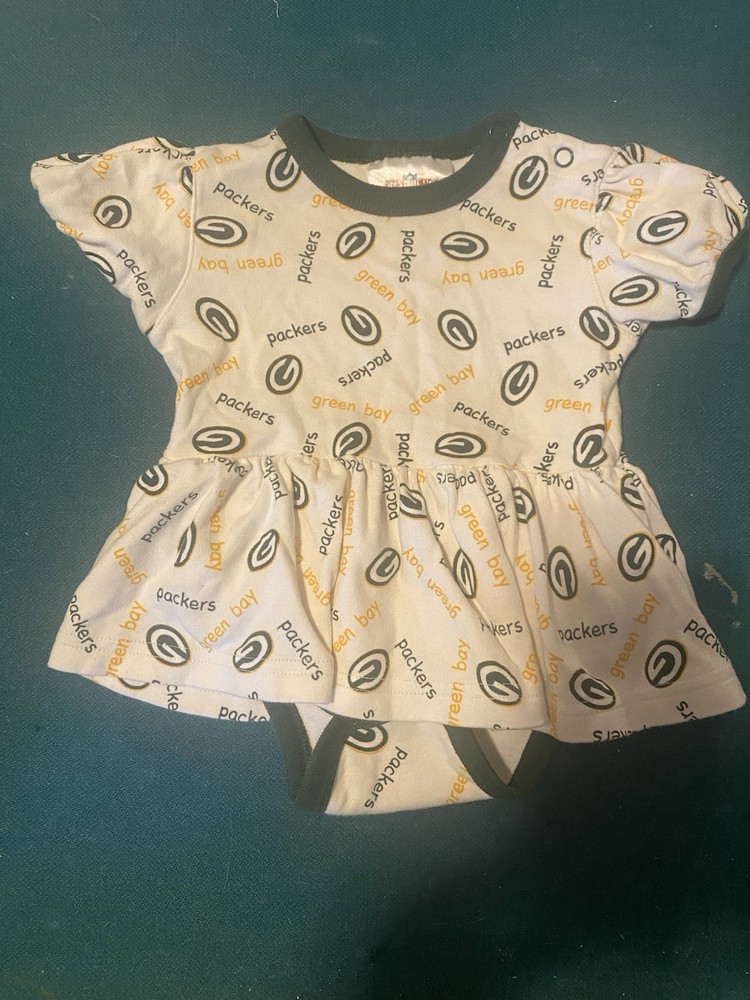 NFL Green Bay Packers Baby Girls White Gold Green One Piece Dress 6-9 Months