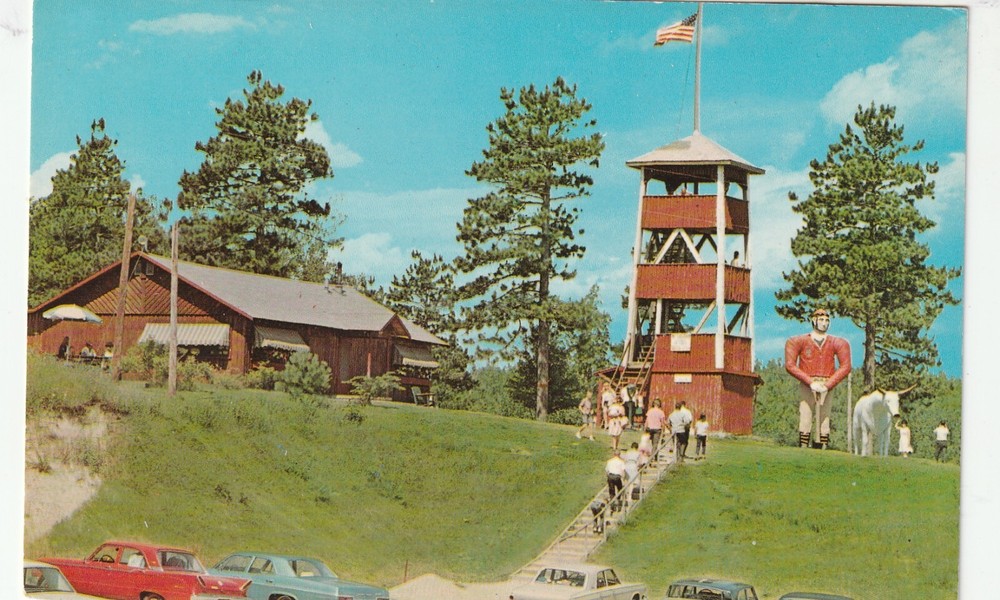 Michigan Paul Bunyan Lookout Alpena Harrisville Mich American Flag   Postcard