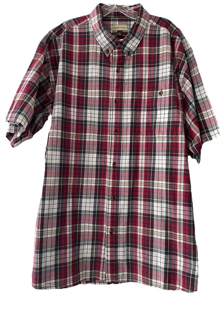 Hobbs Creek Mens Size 2XL Red Plaid Button Up Short Sleeve Cotton Shirt
