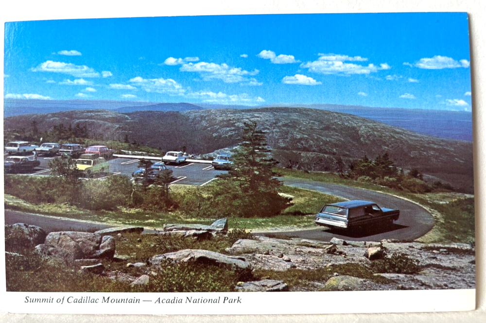 Postcard Summit Cadillac Mountain Acadia National Park Maine ME Old Cars c1960s-image