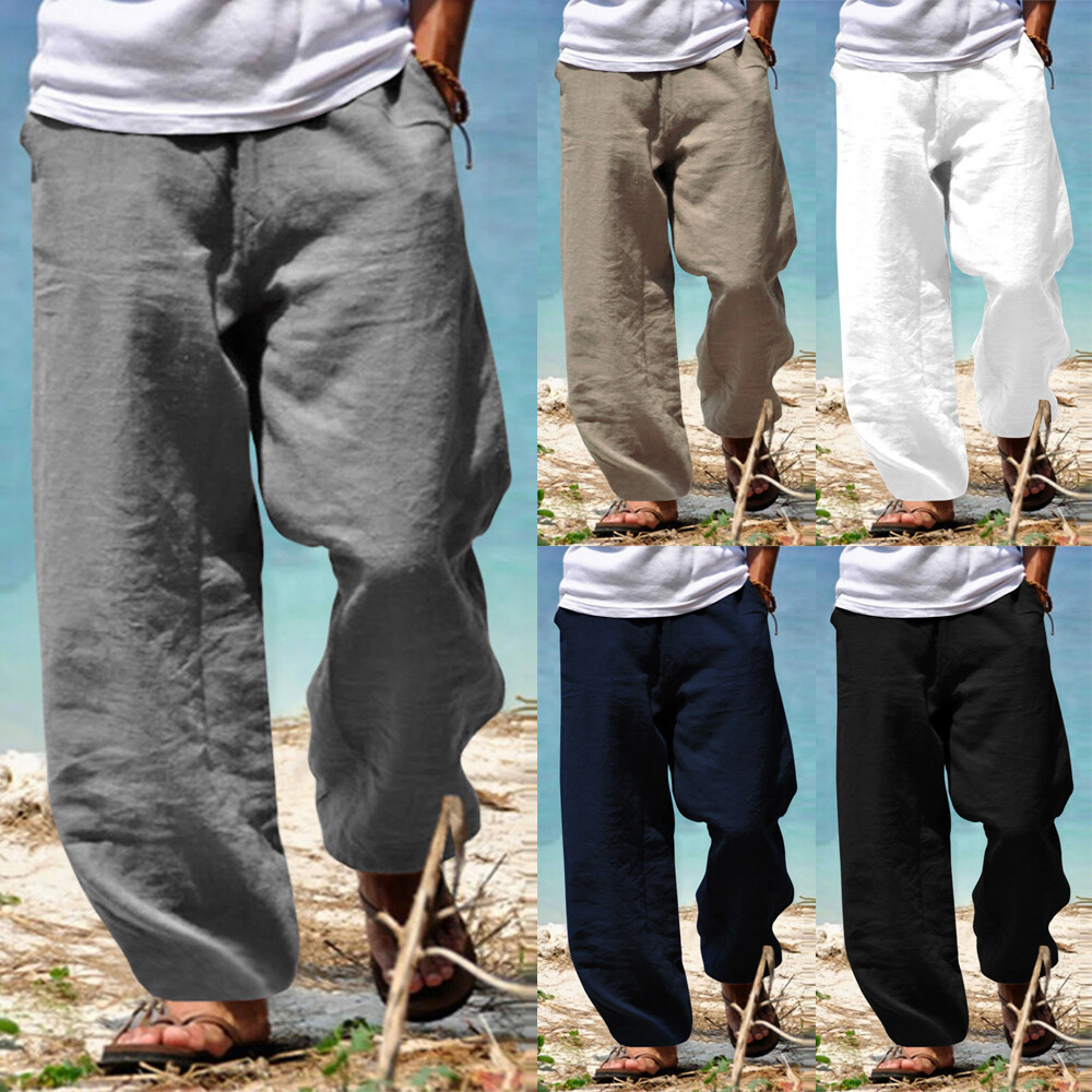 Summer Cotton Linen Relaxed Fit Casual Beach Pants