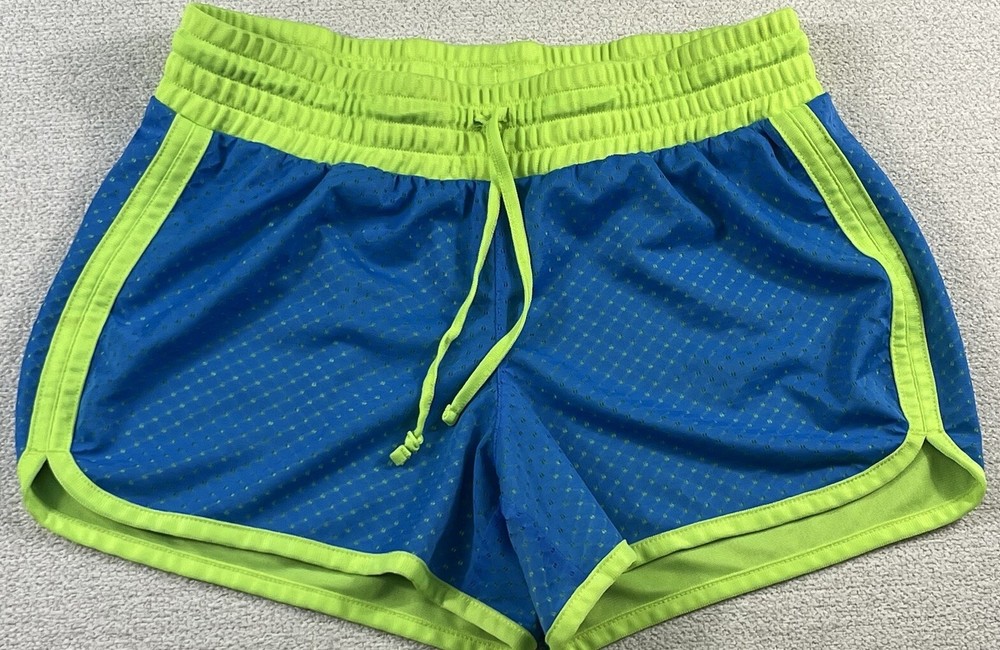 Xersion Athletic Running/Workout Shorts Women Medium Neon Blue/Green Breathable