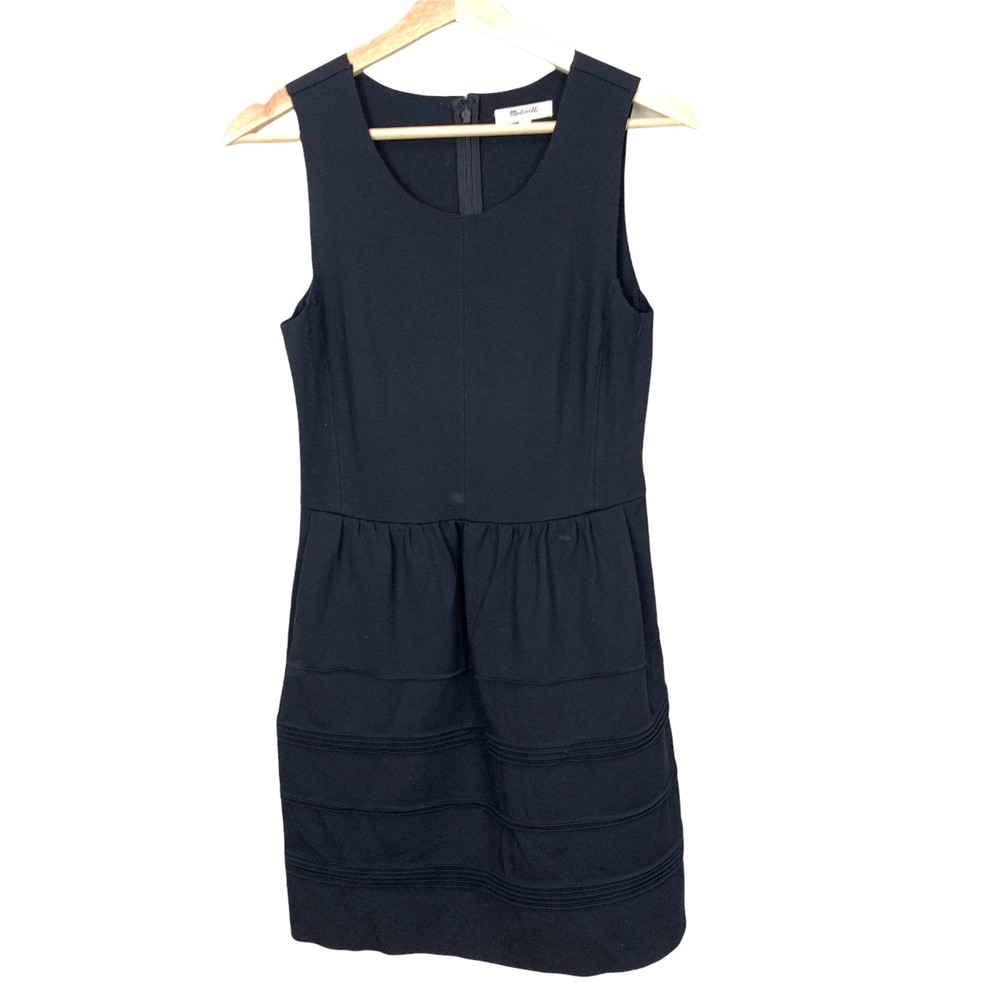 Madewell Black Silhouette Raw Hem Textured Stripe Sleeveless Dress S Small