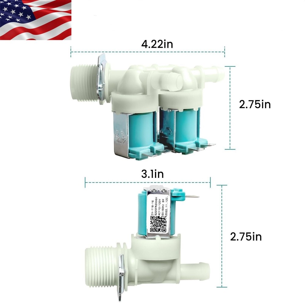 Whirlpool Washer Cold & Hot Water Inlet Valves 5220FR2075L 5220FR2006H Replacement