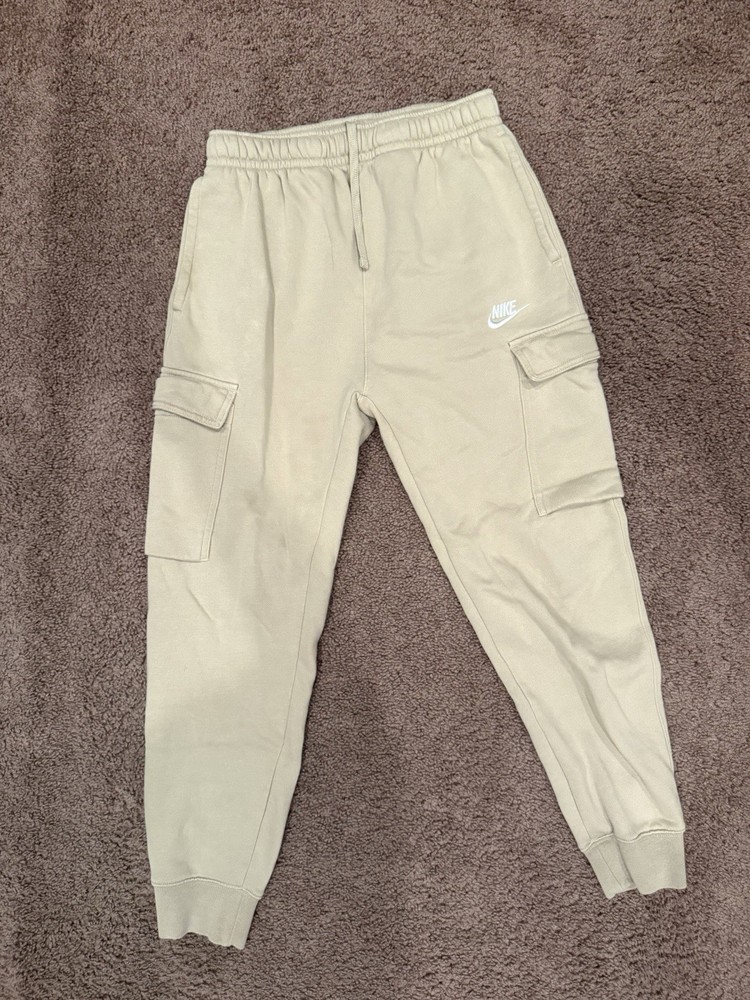 Nike Men's Beige Fleece Cargo Pocket Jogger Pants Elastic Waist Drawstring XS