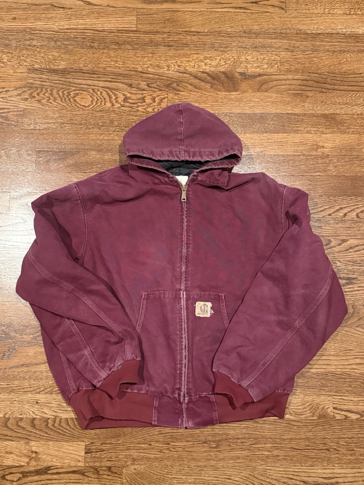 Vintage Carhartt JQ246 Wine Colored Workwear Jacket XXL Fit XL Distressed