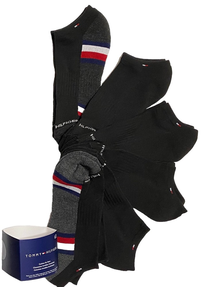 Tommy Hilfiger Men's 6-Pairs Cushion No Show Socks  Black/Gray  Arch Support