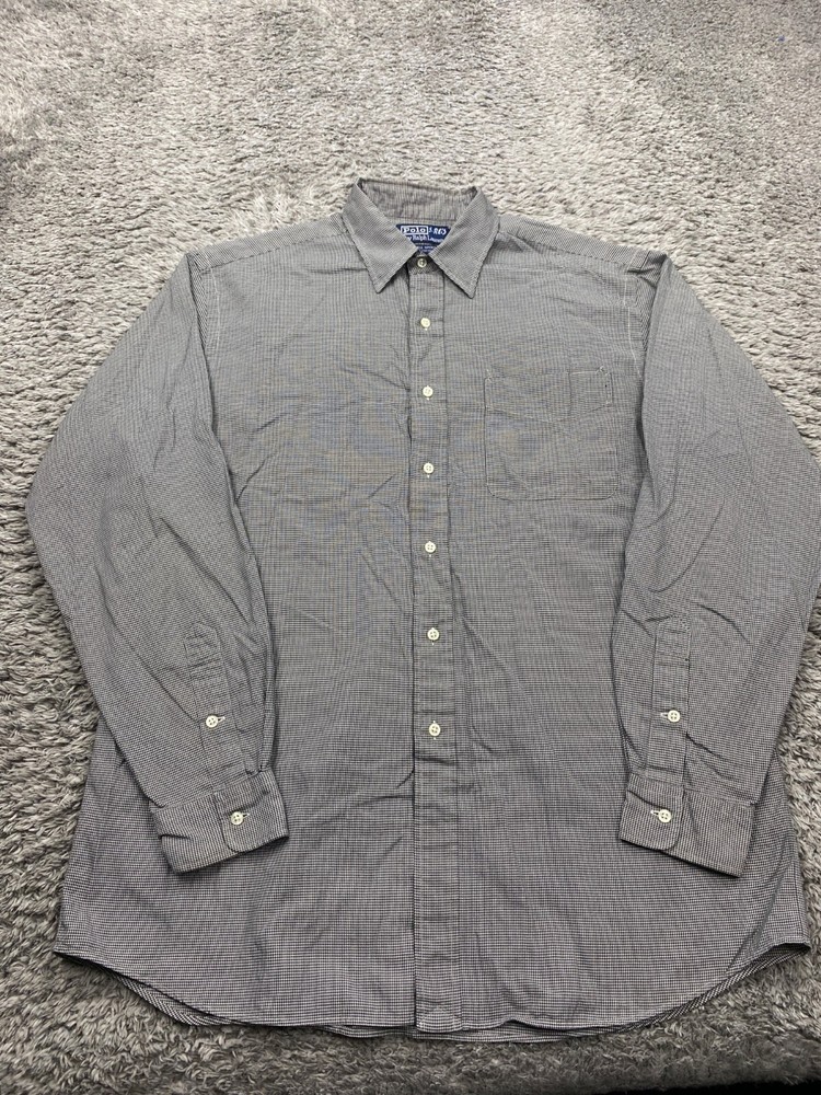 Polo Ralph Lauren Shirt Men Large Lowell Sport Gray Houndstooth Button Up Vtg