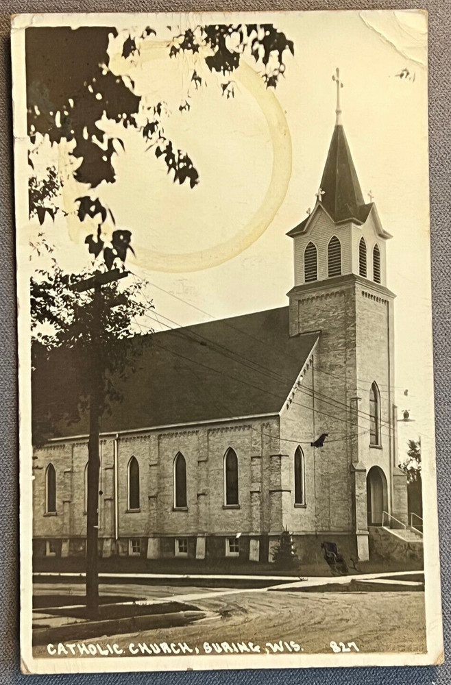 Wisconsin, WI, Suring, Catholic Church, ca 1940 RPPC Photo Postcard (as is)