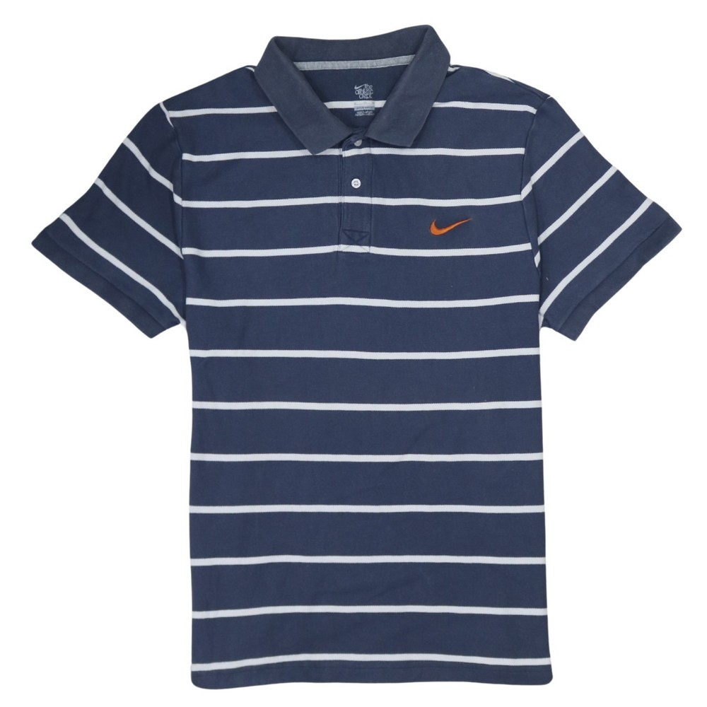 Nike Womens Polo Shirt Navy Blue Striped Embroidered Swoosh Short Sleeve XL