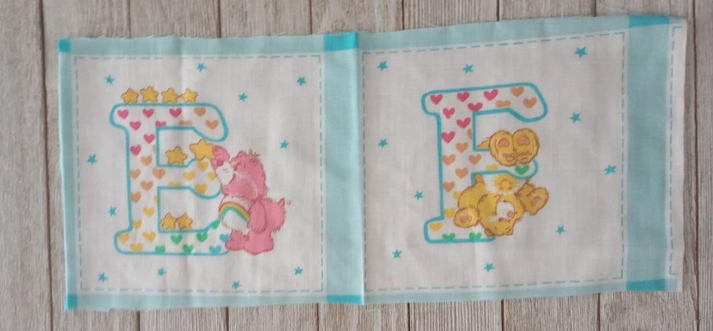 care bears letter monogram fun fabric E F piece 5 x 5 inch 2 blocks 1pc