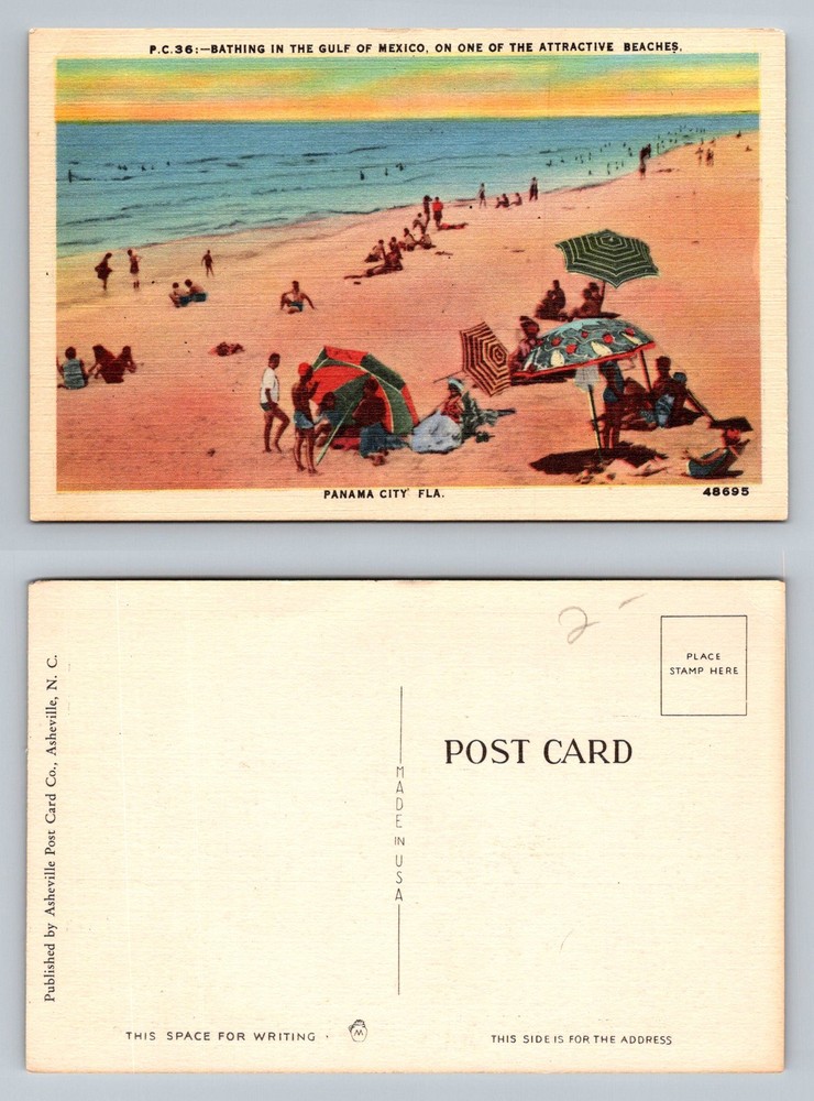 Panama City, FL-Florida, Bathers Gulf of Mexico Beach Umbrellas Vintage Postcard
