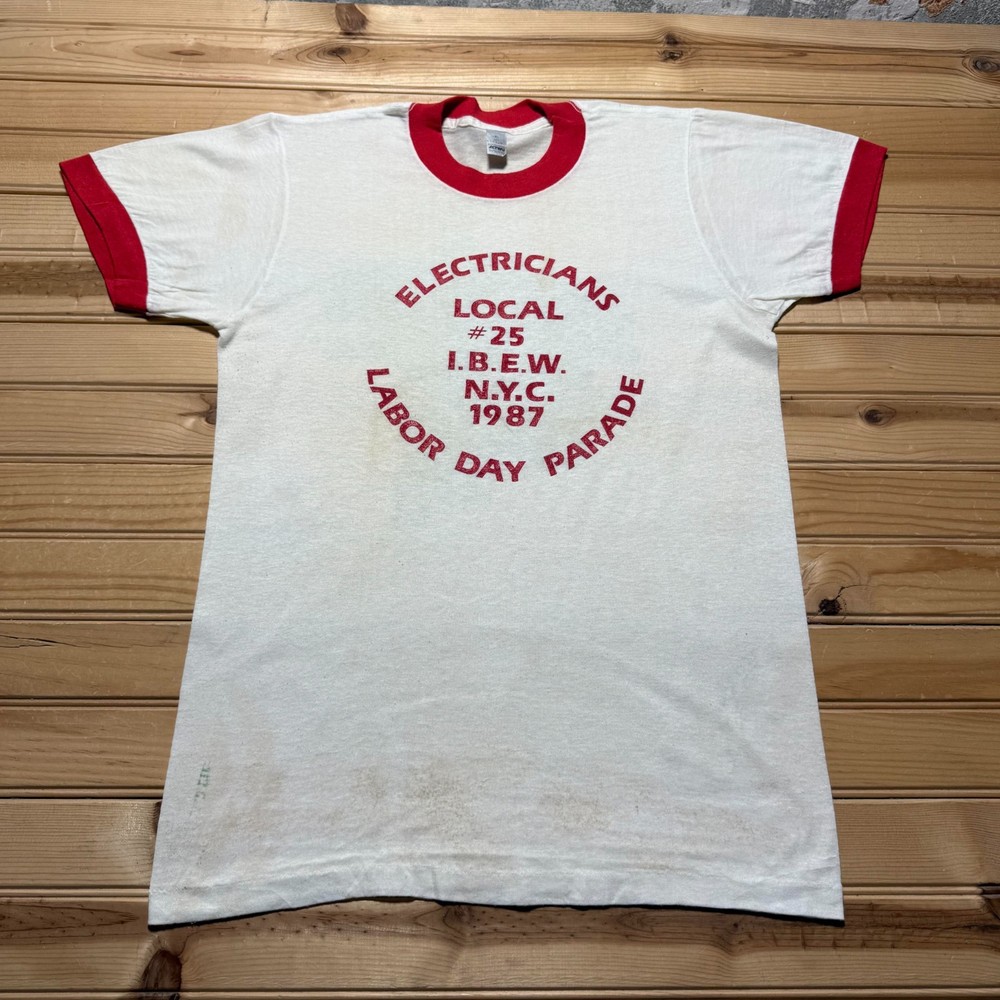 Vintage 1987 IBEW Local 25 Electricians NYC Labor Day Parade T-Shirt USA Medium