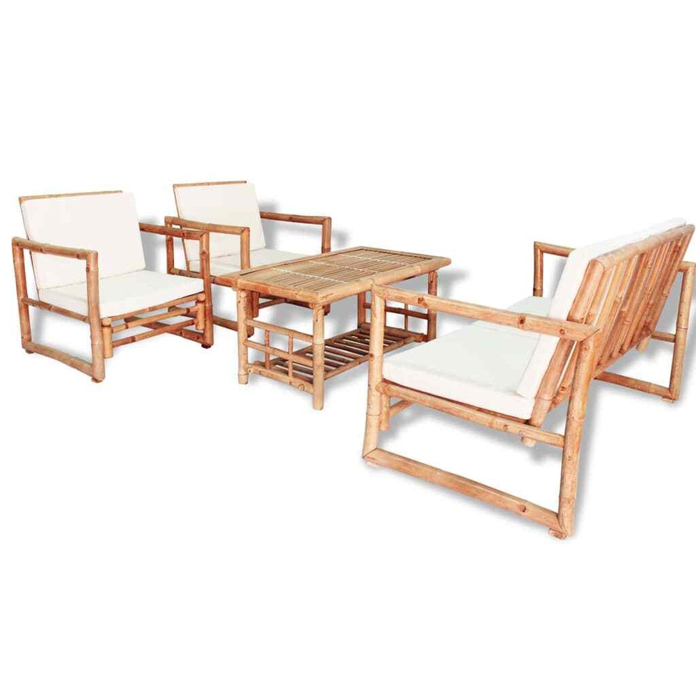 NNEVL 4 Piece Garden Lounge Set with Cushions Bamboo