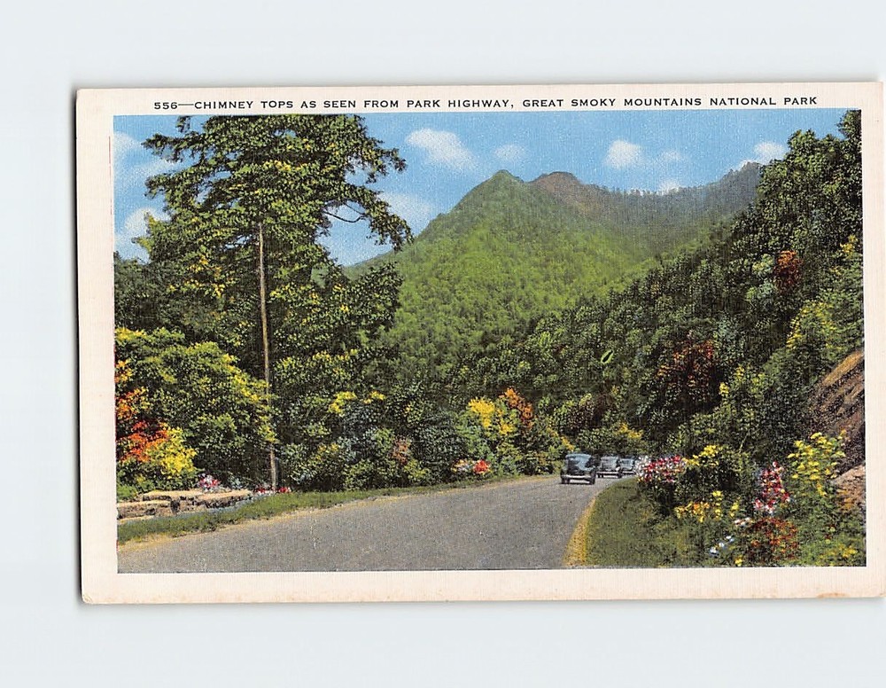 Postcard Chimney Tops as Seen from Park Highway Great Smoky Mountains Nat'l Park