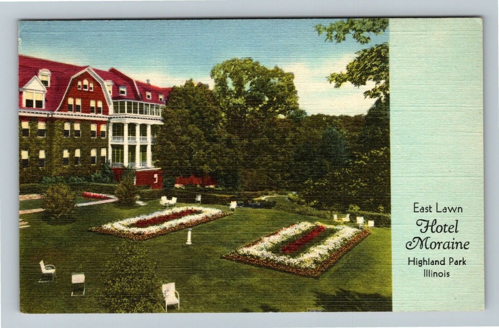 Highland Park IL-Illinois, East Lawn Hotel Moraine Vintage Souvenir Postcard