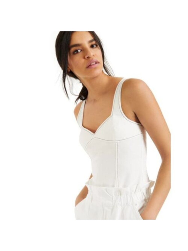 CULPOS X INC Womens Ivory Fitted Thong Snap Gusset Unlined Body Suit Top 4