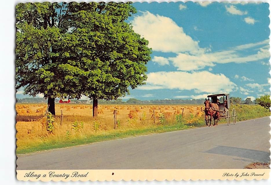 Postcard Along a Country Road Amish farmland of northern Indiana USA