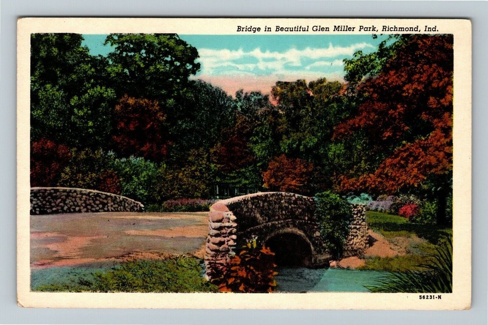 Richmond IN Indiana Bridge In Glen Miller Park Vintage Souvenir Postcard