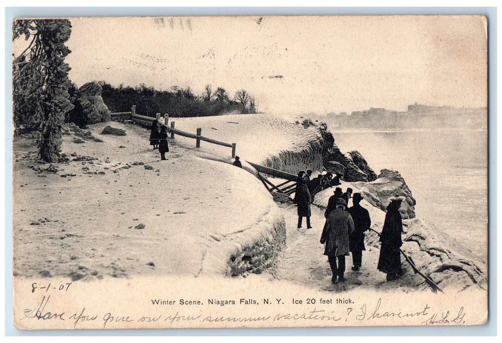 1907 Winter Scene People View Niagara Falls New York NY Posted Vintage Postcard
