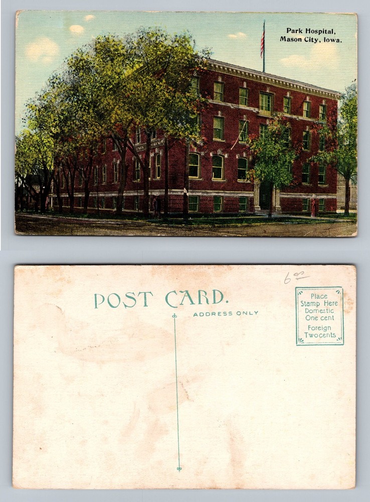 Mason City, IA-Iowa, Park Hospital Large Red Brick Building Vintage Postcard
